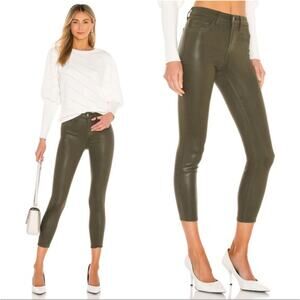 NWT L’AGENCE Skinny Army Green Wax Coated Stretchy Pants Cropped High Rise Sz 26